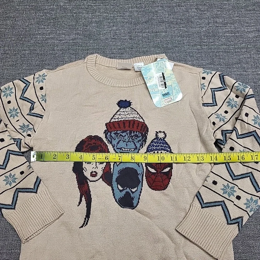 Kids Disney 100 Boys Girls Pullover Holiday Marvel Sweater Small Size Beige